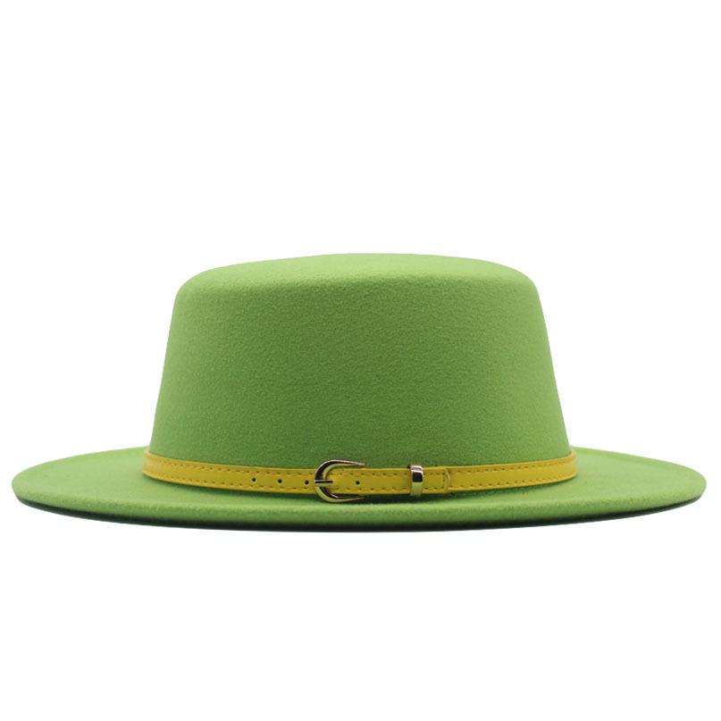 Hat Women's woolen top hat Autumn and winter solid color retro gentleman British style flat top belt accessories felt hat