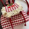 Canvas Lace Plaid Backpack Korean Style Bow Shoulder Bag Multi Functional Cherry Backpack  College