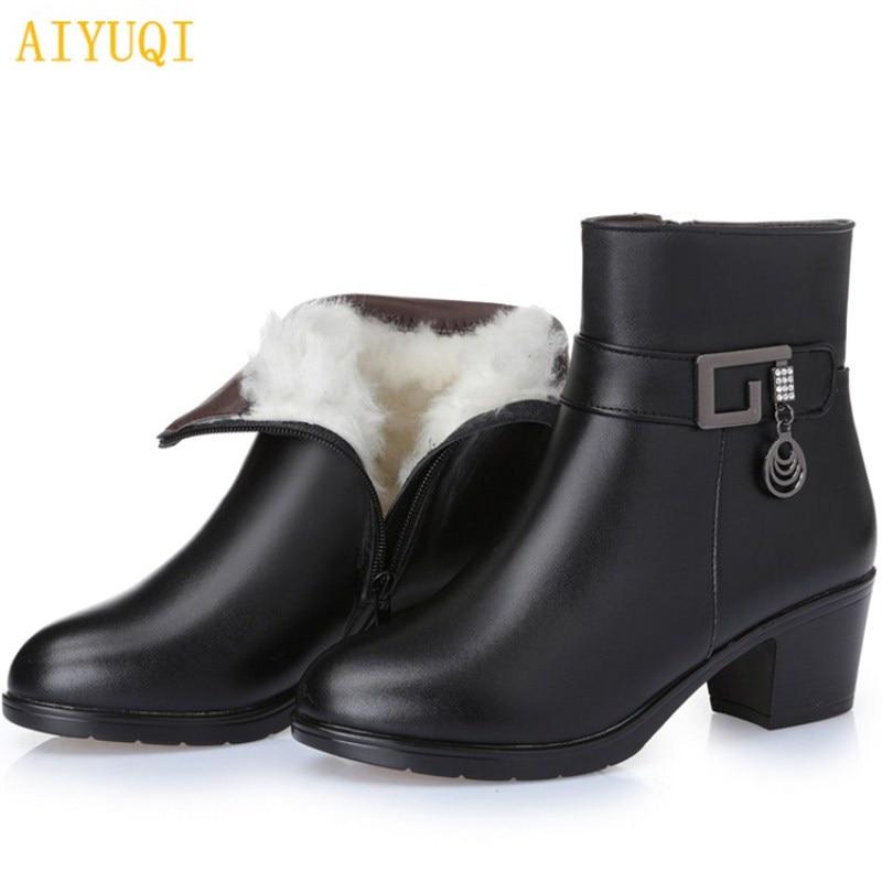 Winter Women's Boot Natural Genuine Leather Wool Warm Female Snow Boot Fashion Booties  Women