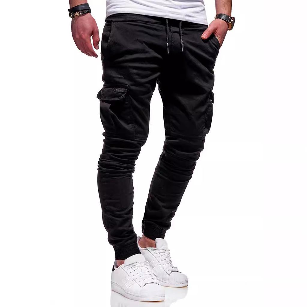 Autumn Winter Three-Dimensional Patch Pocket Skinny Pants Drawstring Elastic Sports Baggy Pants Long Casual Pants Jogging Pants