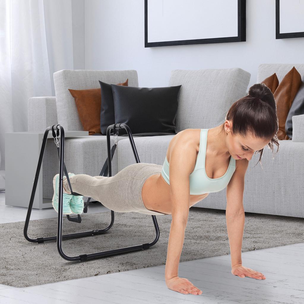 Multifunctional Dip Stand Power Station Bar with Sling Trainer Strength Workout Home Gym Black
