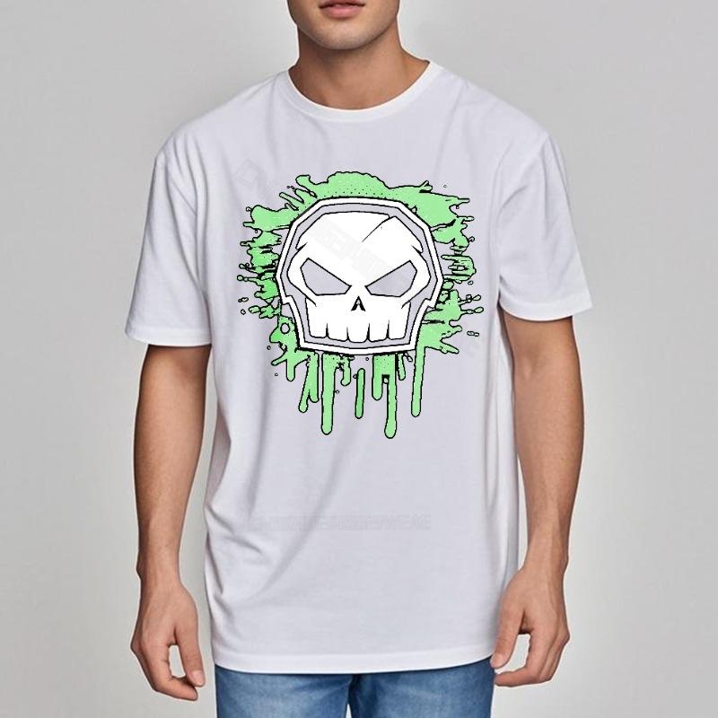Unisex t shirt Fashion Lightweight Tee Green Skull On Black Shirt Adult Round Neck Tee Trendy Classic Tshirt Short sleeve