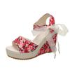 Fashion 2025 Casual Comfortable Sandals Women Dressy Summer Women'S Wedge Fish Mouth Hollow Sandals Flower Bow Print Sandals for Women