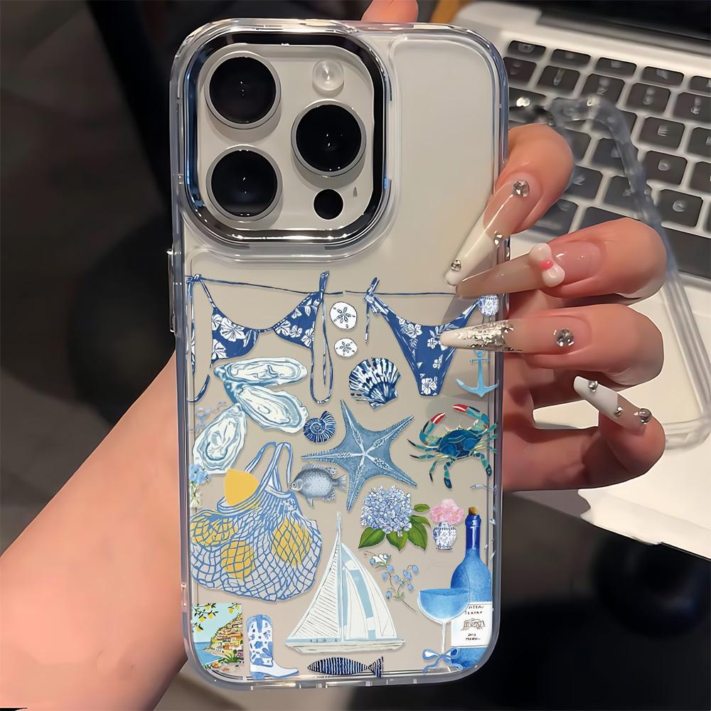 Сине-белый чехол для телефона с изображением океана для iPhone 17Air 17 16 15 14 Plus 13 12 11 Pro Max 17E 16E Coque Funda Чехол для телефона Роскошный