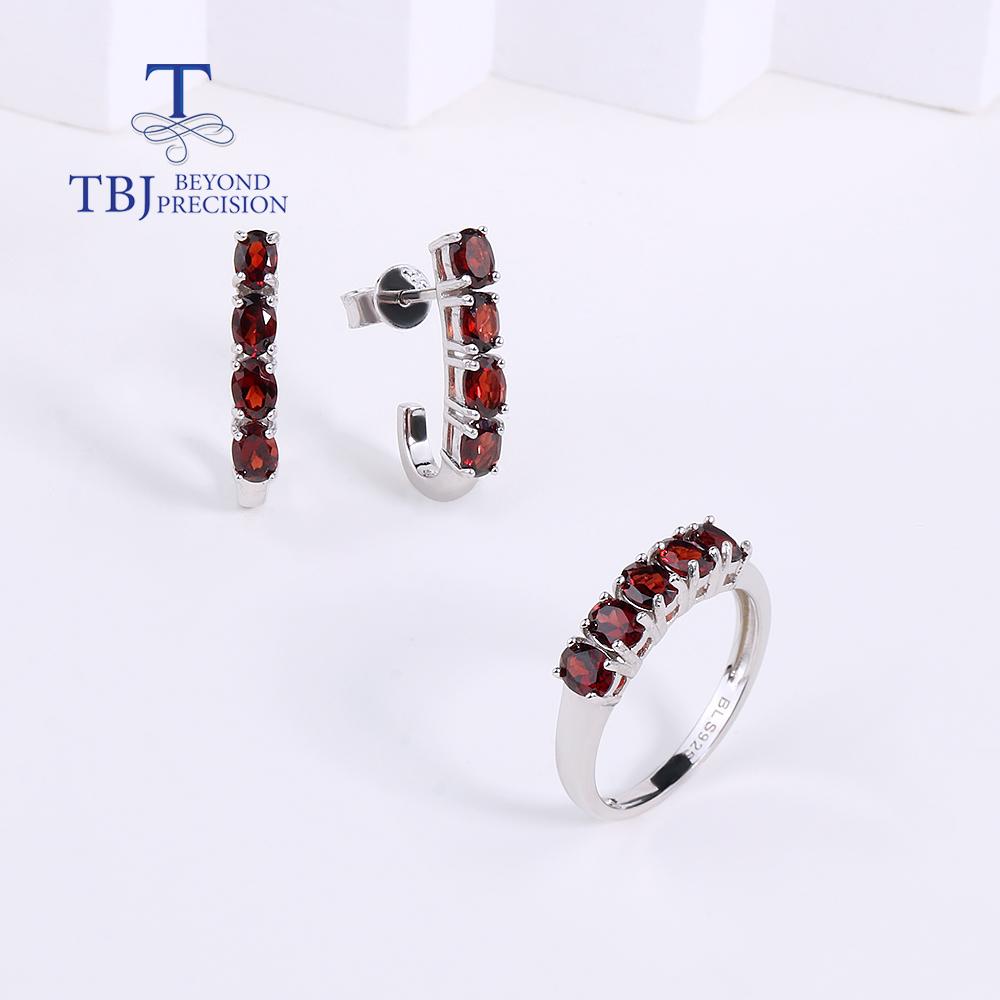Bolaijewelry Модные серьги-кольца с натуральным красным гранатом, комплект ювелирных изделий из стерлингового серебра 925 пробы, женская повседневная одежда, изысканные ювелирные изделия