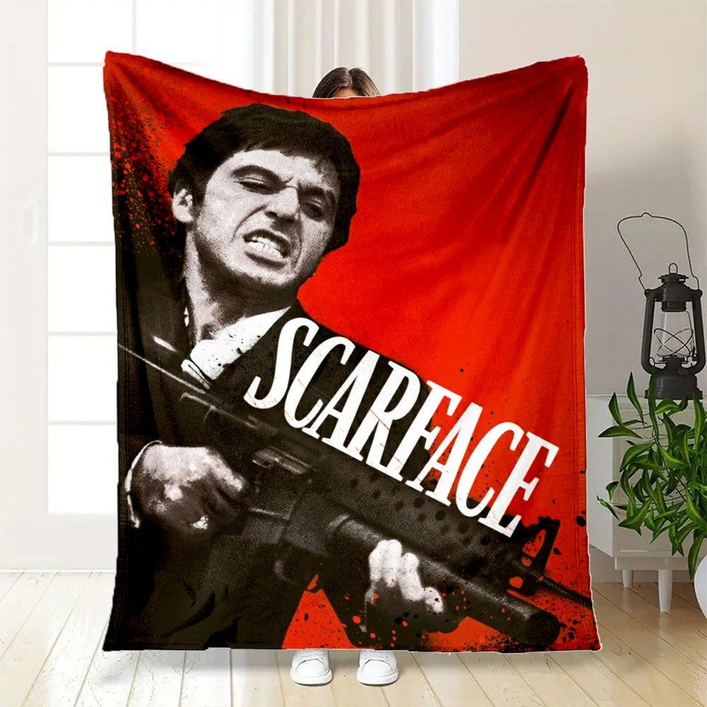 Scarface Movie Poster Print, Al Pacino Wall Art DecorBlanket Flannel Throw Blanket for Sofa, Bed, Travel, Camping, Office, Couch, Chair, And