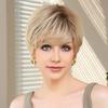 HAIRCUBE Lace Front Wigs Pixie Cut Wig Human Hair Wigs with Bangs Blonde Natural Short Wigs Layered Wavy Women
