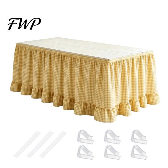 Plaid Table Skirt for Classroom Ruffled Skirt, Durable Polyester Cover with Hook And Desk Teachers Loop Fasteners, Decorative Party Wedding