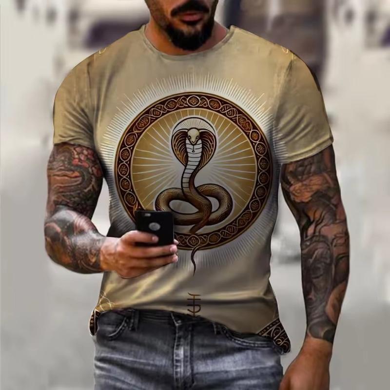 2025 Новый год Змеи Год Свирепый 3D принтованный мужской короткий рукав футболка повседневный удобный дышащий ретро принт короткий рукав