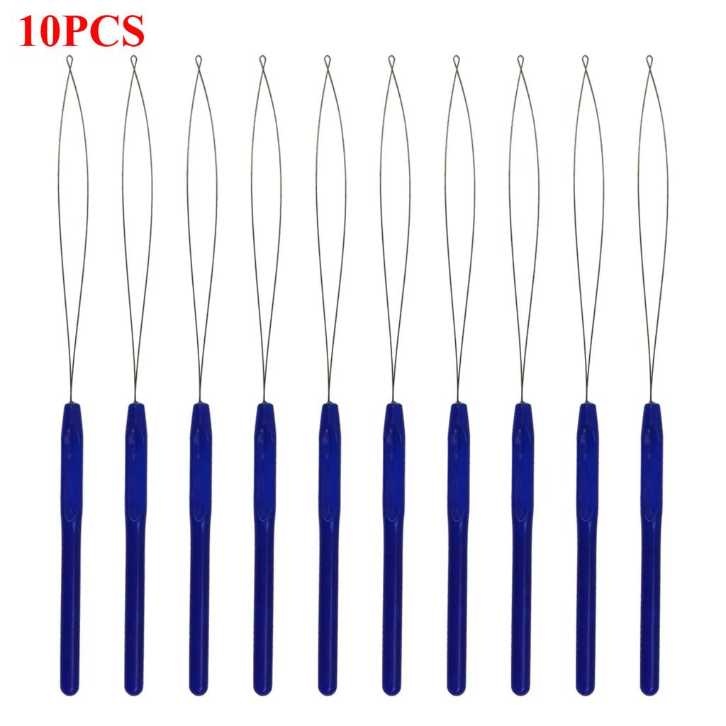 10 Pcs Hair Extensions Loop Needle Pulling Hook Tool Needle Threader Loop Tool for Silicone Microlink Beads