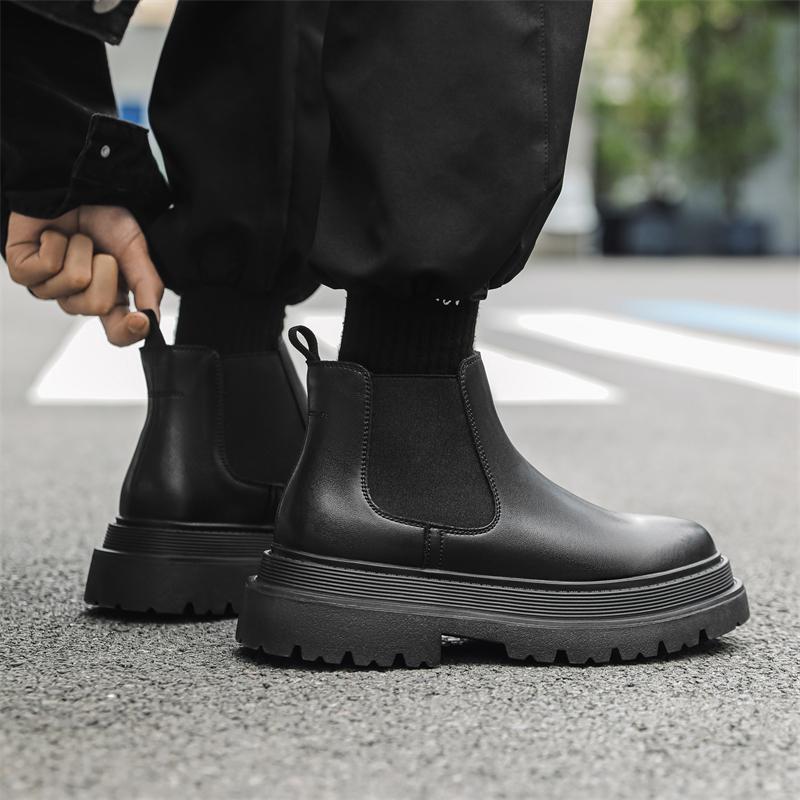 Модные мужские ботинки челси на толстой подошве в британском стиле, классические черные, бархатные, теплые и удобные, высокие ботинки осень/зима