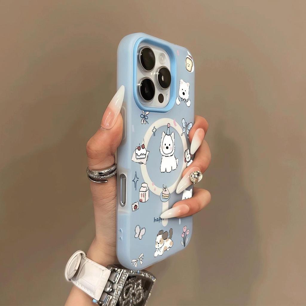 Creative Magnetic Jelly Two-in-one Mobile Phone Case for Apple 15promax Mobile Phone Case Transparent Frosted Cartoon Fashion Style