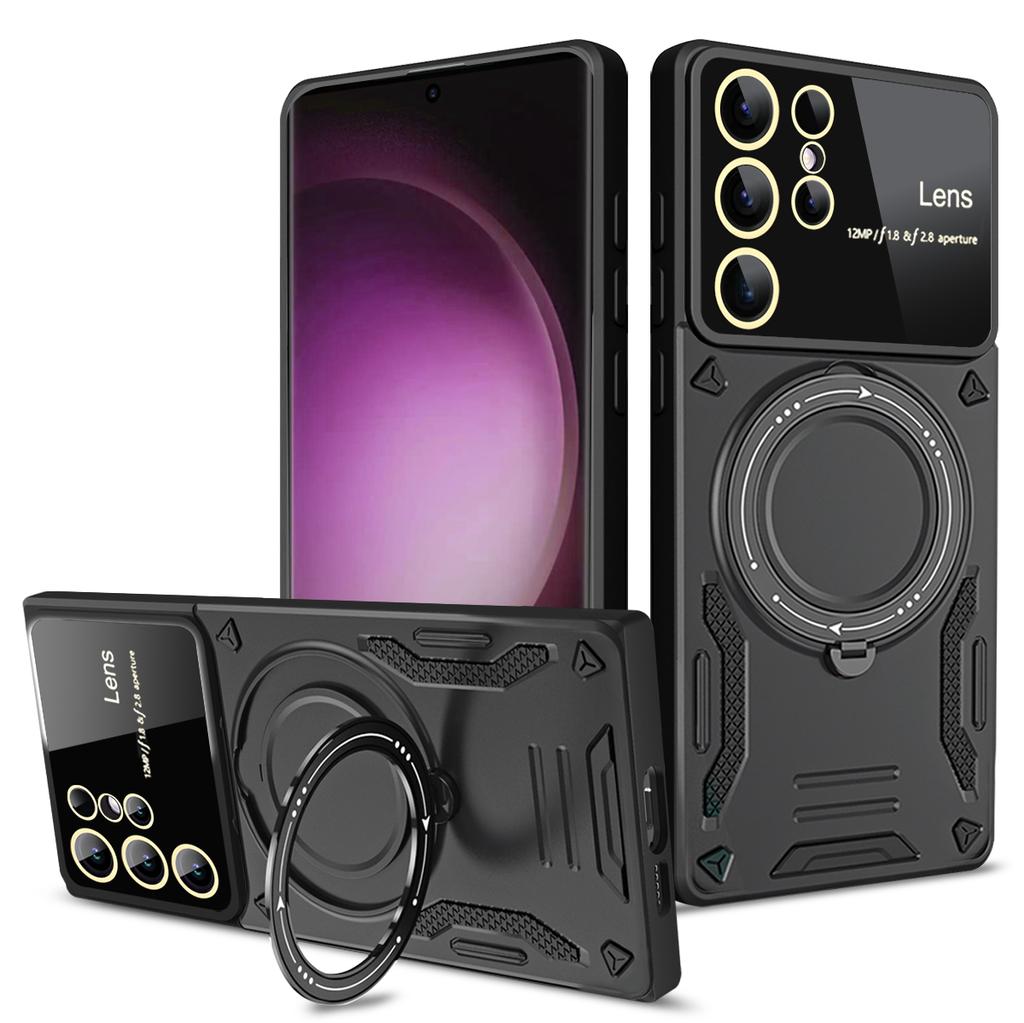 Магнитный чехол Magsafe для беспроводной зарядки Samsung Galaxy S24 Ultra S24 Plus S 24 Armor Metal Ring Holder Stand Cover