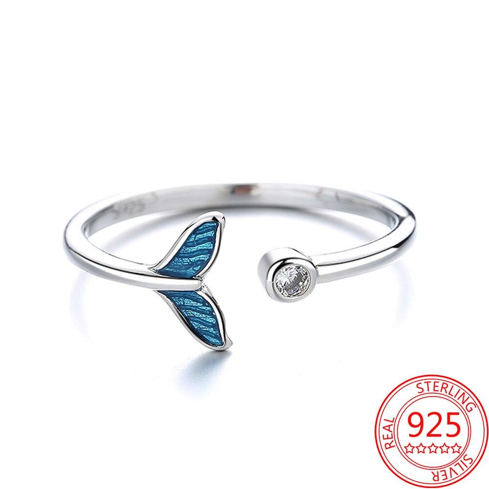 Original Design 925 Sterling Silver Blue Fishtail Ring With Diamond Ring Personalized Fashion Jewelry Ring