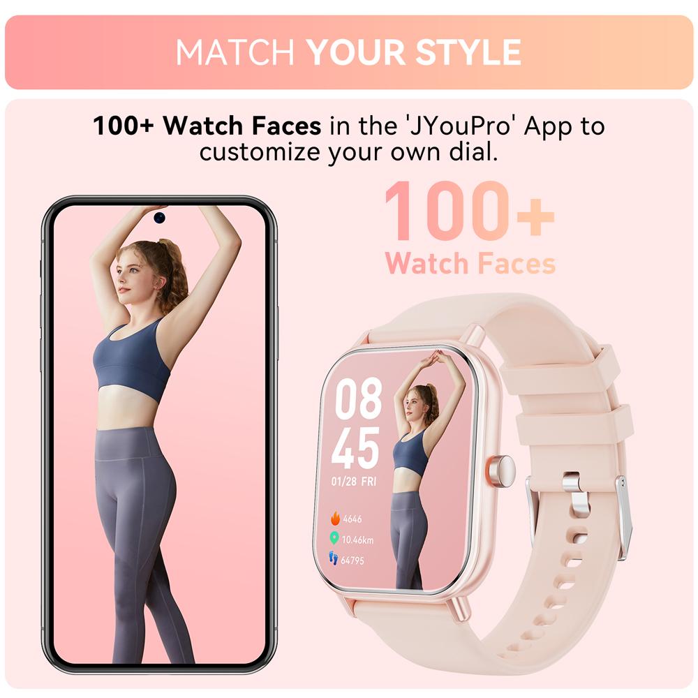 2025 Мужские и женские умные часы 1,85 дюйма со 100 спортивными режимами/напоминанием о сообщениях, водонепроницаемый фитнес-трекер IP67 для устройств Android iPhone