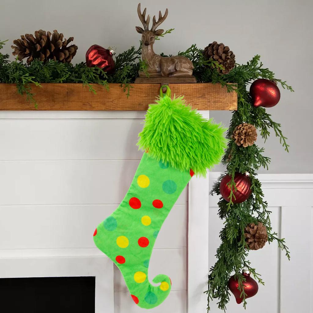 Plush Socks Christmas Green Christmas Decoration Stockings Holiday Party Decoration