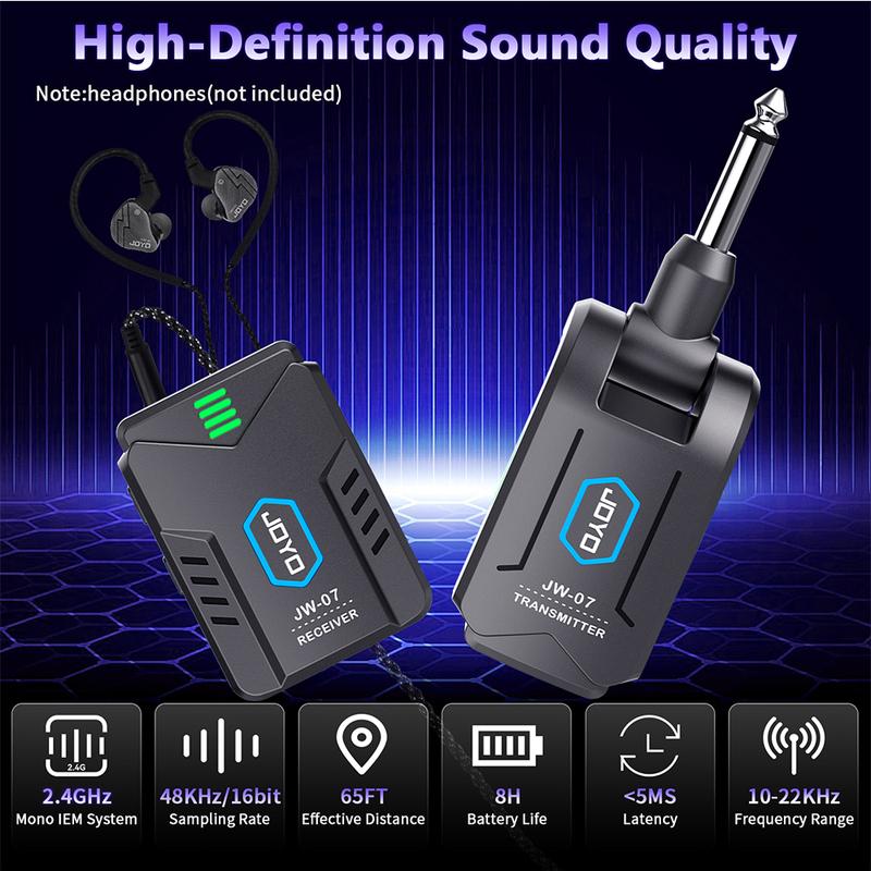 JOYO JW-07 Wireless in Ear Monitor System 2.4GHz Low Latency 12 Channel Banks Wireless Transmitter Receiver for Live Performance