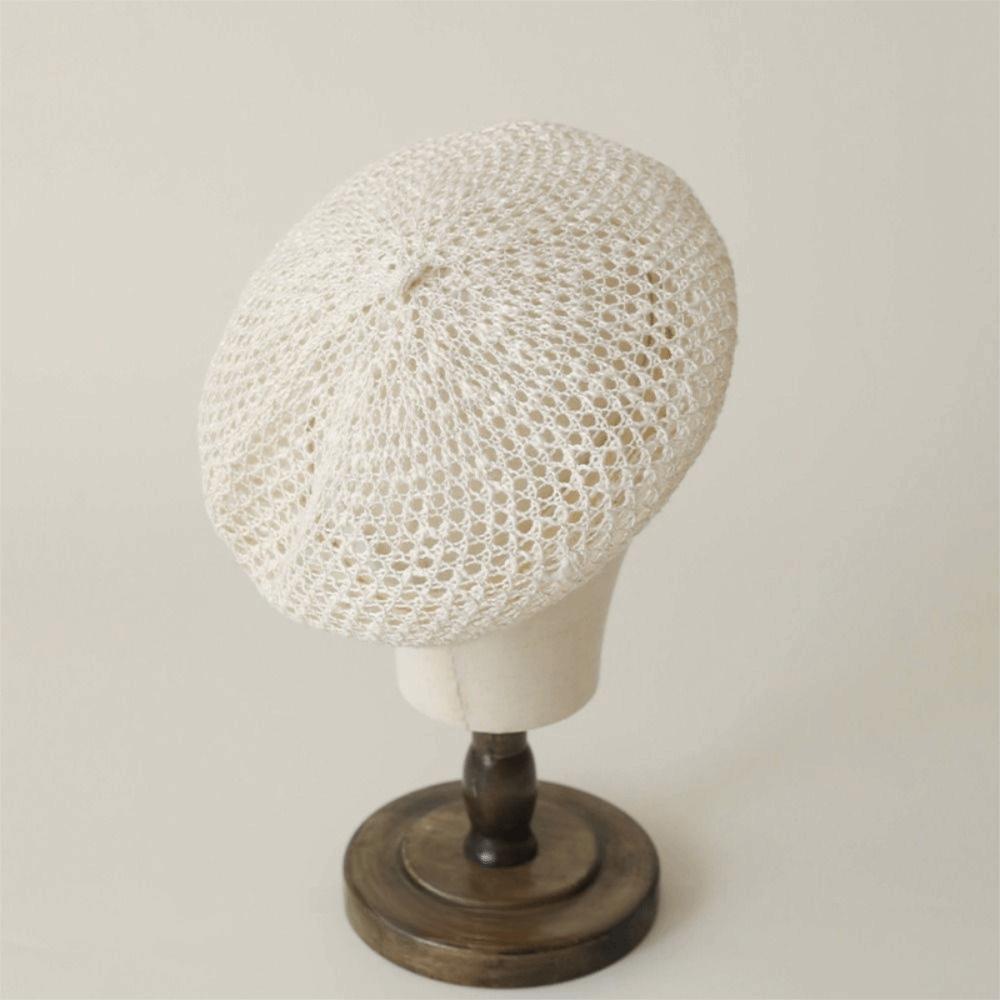 Solid Color Hollow Beret Hollow Knitted Pumpkin Hat Casual Painter Hat Women