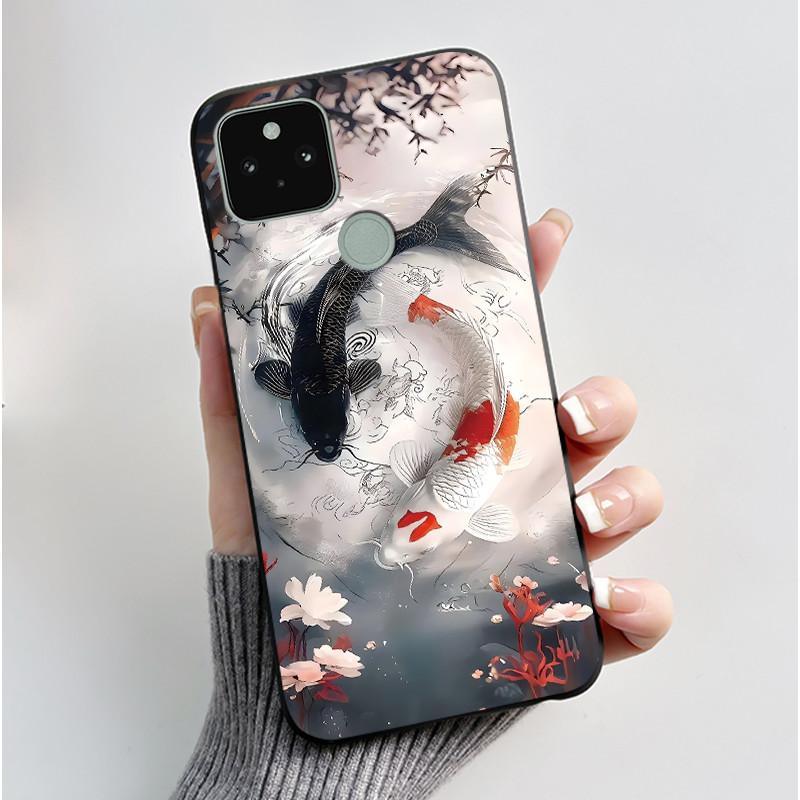 Phone Case For Google Pixel 5 Soft Silicone Black Case Elegant Style Beautiful Pattern Snow Mountain, Hidden Garden Casing