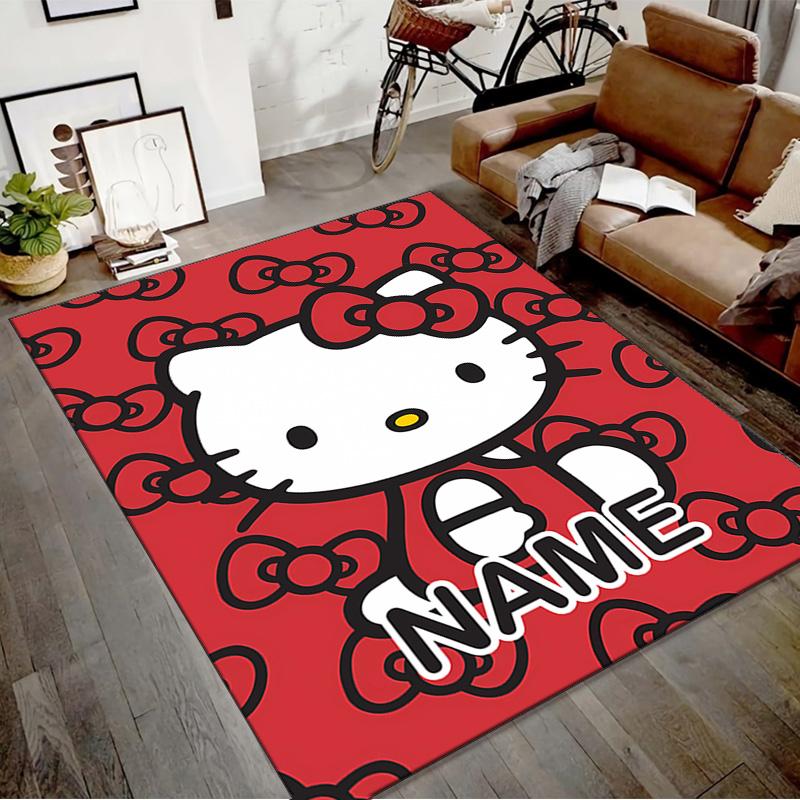 Custom HelloKitty Mat Personalized Name, Polyester Washable Indoor Entryway Rug, Gift for Christmas, Easter, Thanksgiving Day