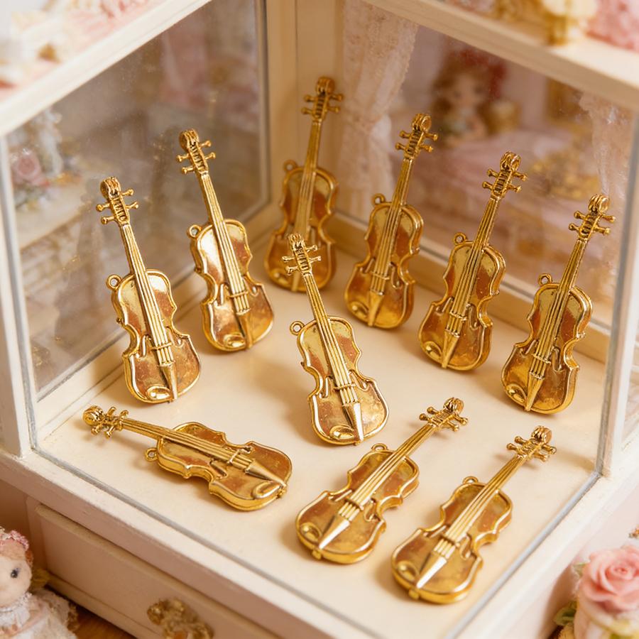 15 шт. Золотые Мини-Скрипки Кукольный Домик Аксессуары Мини Музыкальные Инструменты Украшения для Поделок и Декора Дома