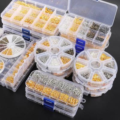 Ювелирная фурнитура смешанных стилей, соединительные кольца, застежки, чашечки, крючки для серег, соединительные кольца, крючки, пины, наборы в коробках для DIY аксессуаров, изготовления ювелирных изделий