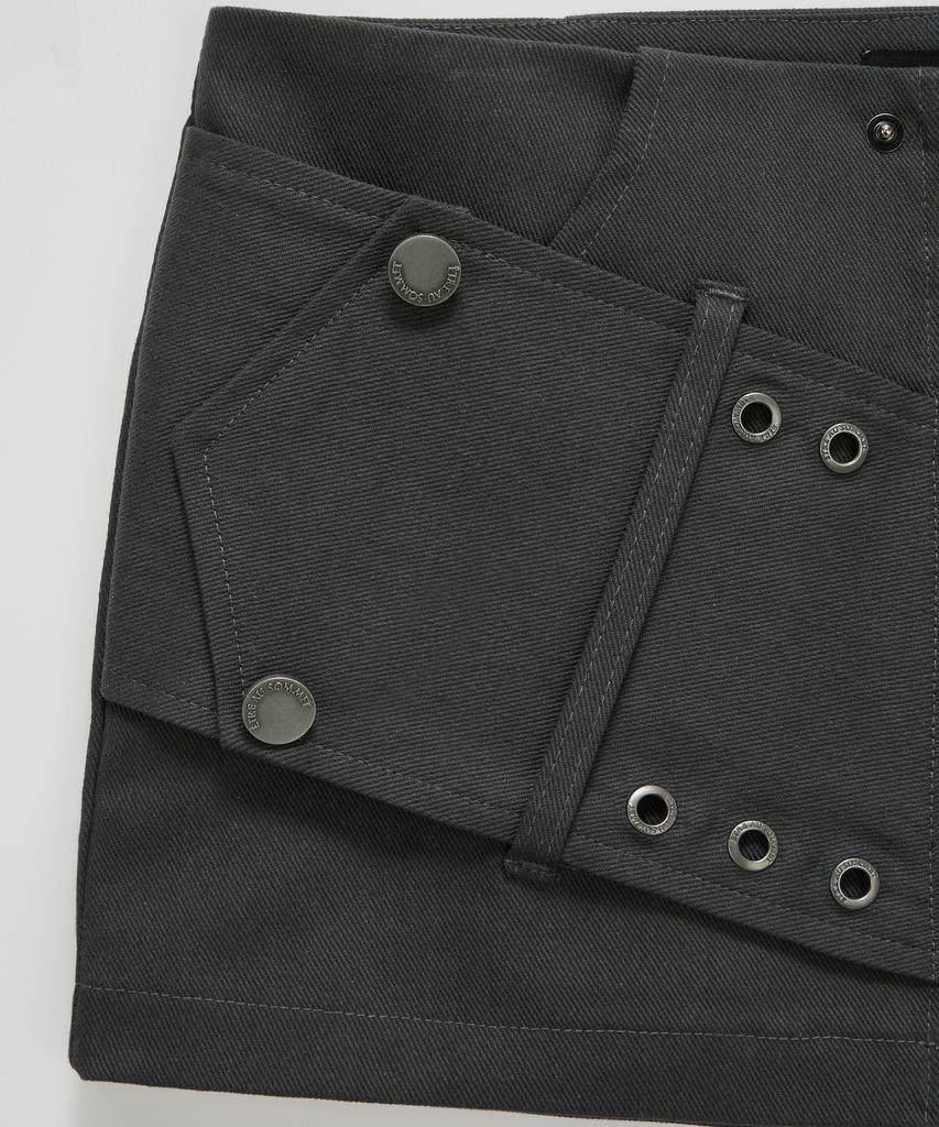 Etosome Front Zip Belt Detail Mini Skirt (Dark Gray)