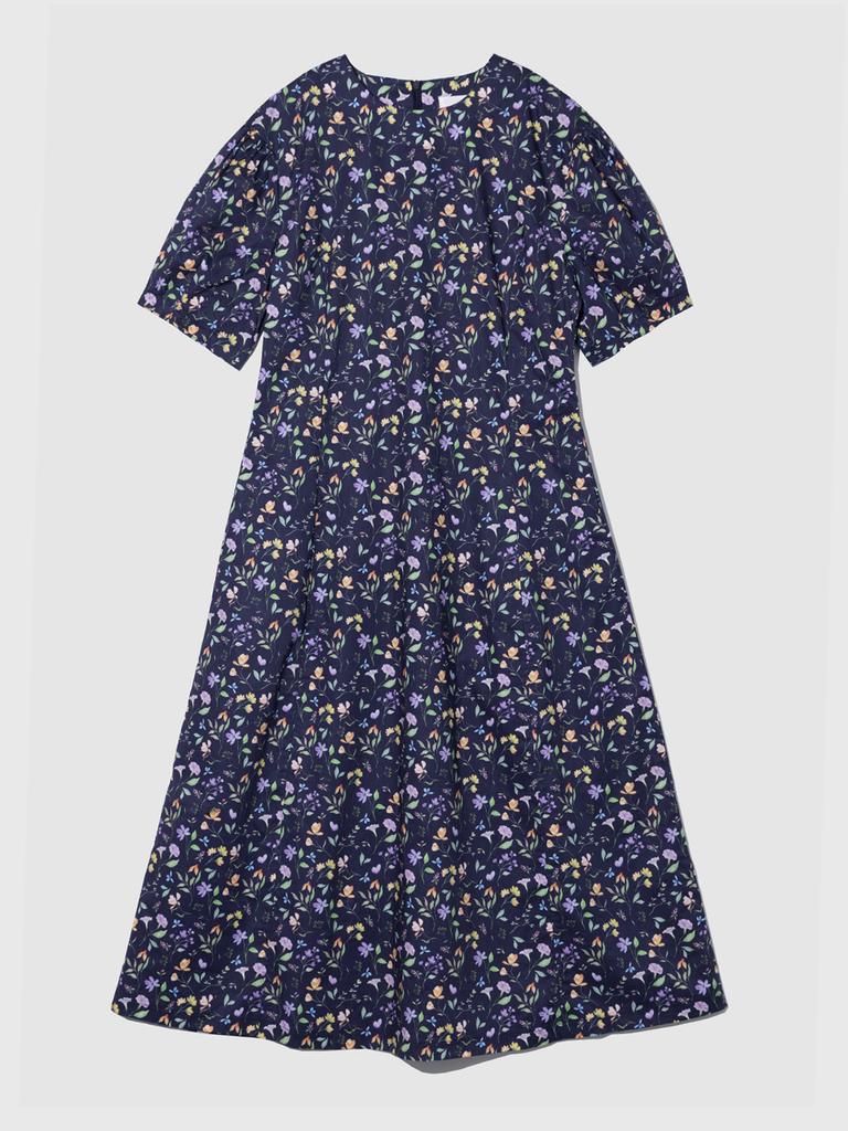 Vincent Navy Floral Short Sleeve Dress_Navy