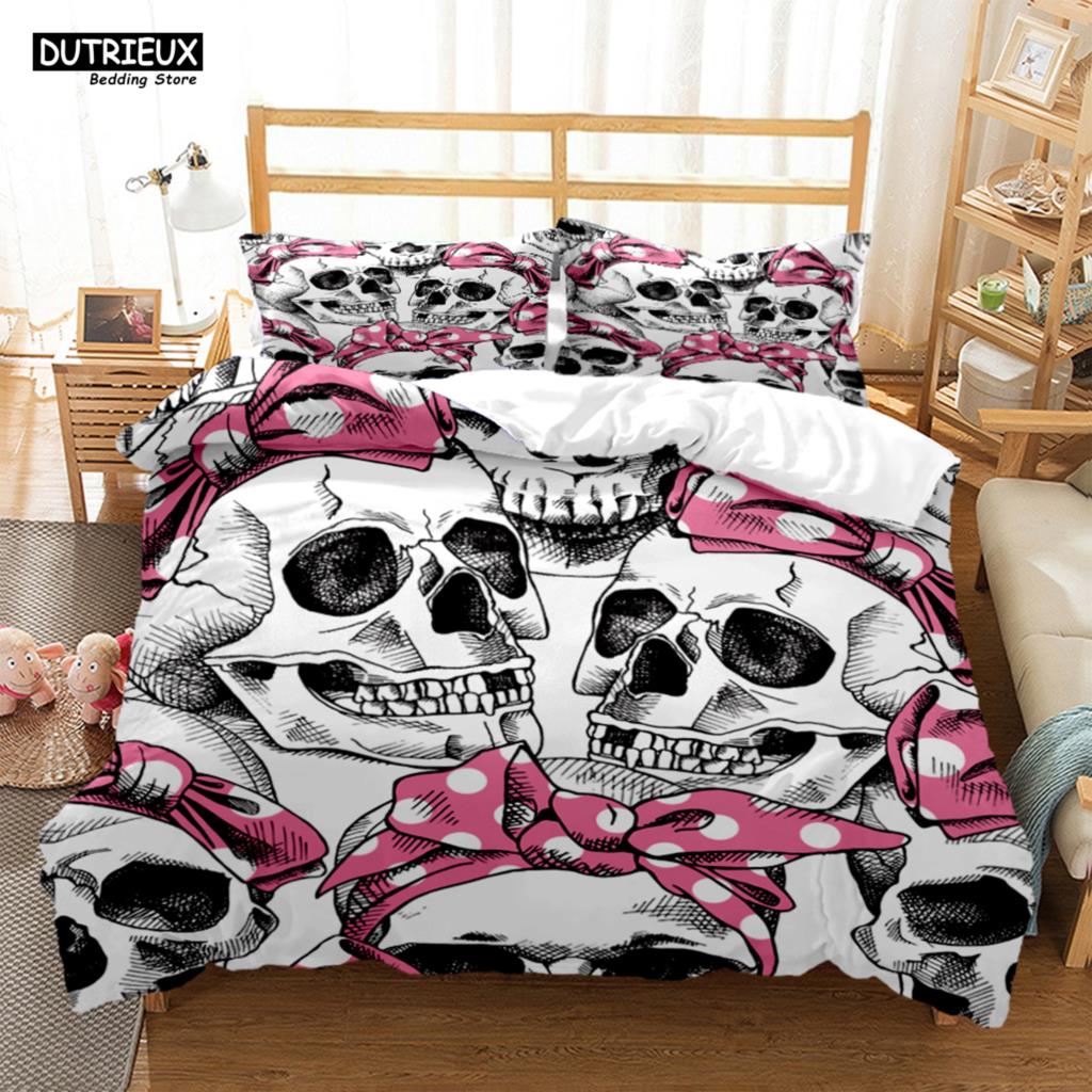 Mysterious Colored Skeleton Bedding Set, Skeleton Duvet Cover Set, Soft Comfortable Breathable Duvet Cover, Bedroom Guest Room
