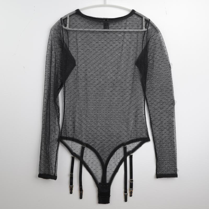 CINOON Боди с длинным рукавом, женский кружевной прозрачный женский пуловер, черные сексуальные боди, женский пуловер, повседневные комбинезоны