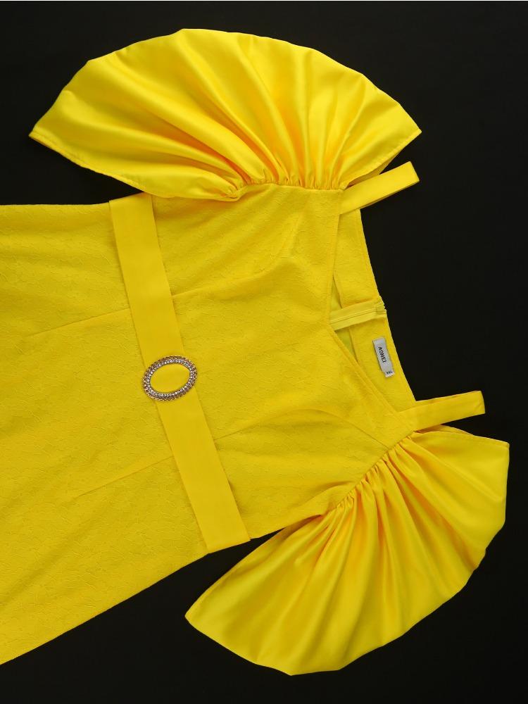 AOMEI Желтое кружевное платье миди, женское платье с открытыми плечами и короткими рукавами, вечерние платья на день рождения