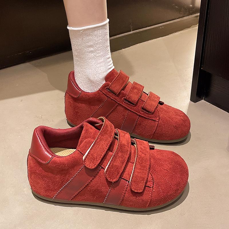 2025 осень новый ретро матовая кожа модные универсальные немецкие тренировочные туфли натуральная кожа липучка уродливые милые большая голова повседневные кеды