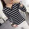 New Korean Slim-fitting Striped V-neck Long-sleeved T-shirt for Female Students Top Base Shirt