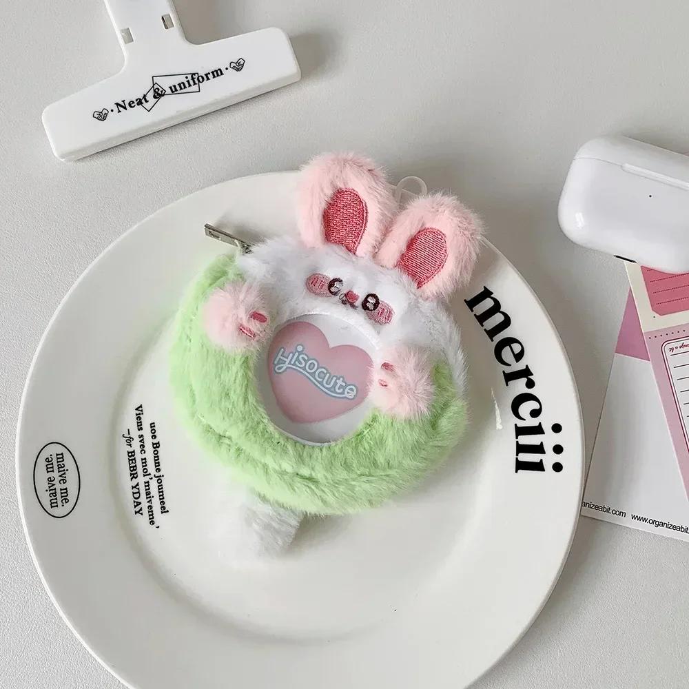 Sweet Cartoon Furry Badge Pin Holder Cute Fashion Earphone Lipstick Storage Bag Key Ring Plush Girls Kpop Badge Cover Case