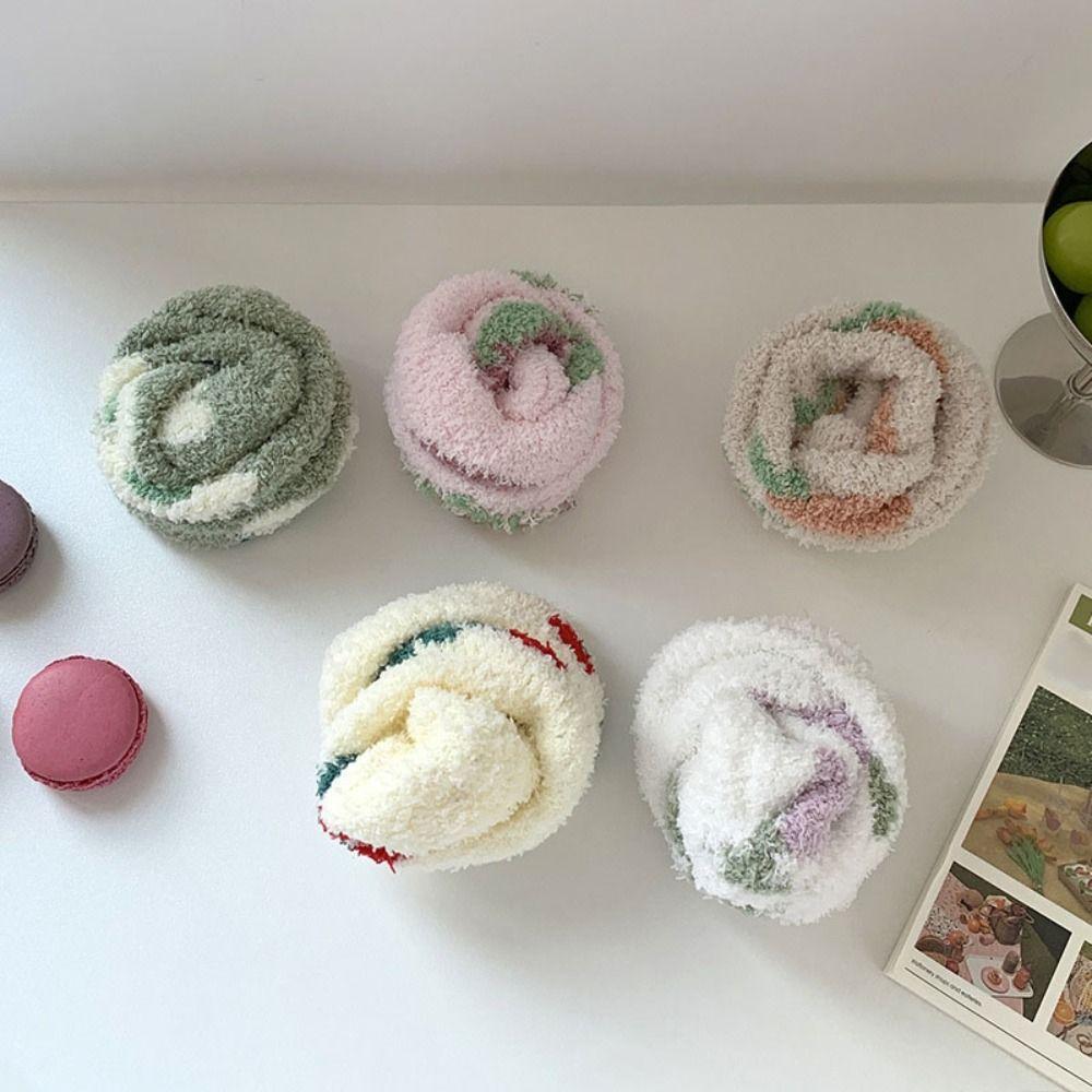 Flower Strawberry Floor Plush Socks Thickened Warm Socks Women Cute Coral Fleece Socks  Autumn