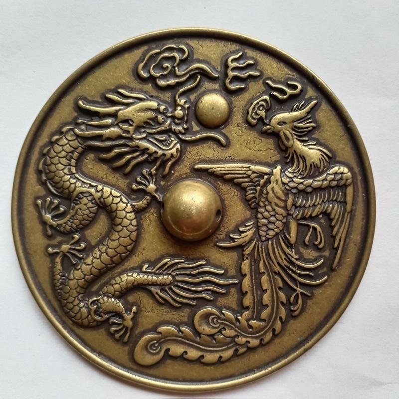 10CM Brass Antique Bronze Mirror Luckry Ornaments Collection Handicfafts Home Livingroom Copper Mirror Items Wedding Decoration
