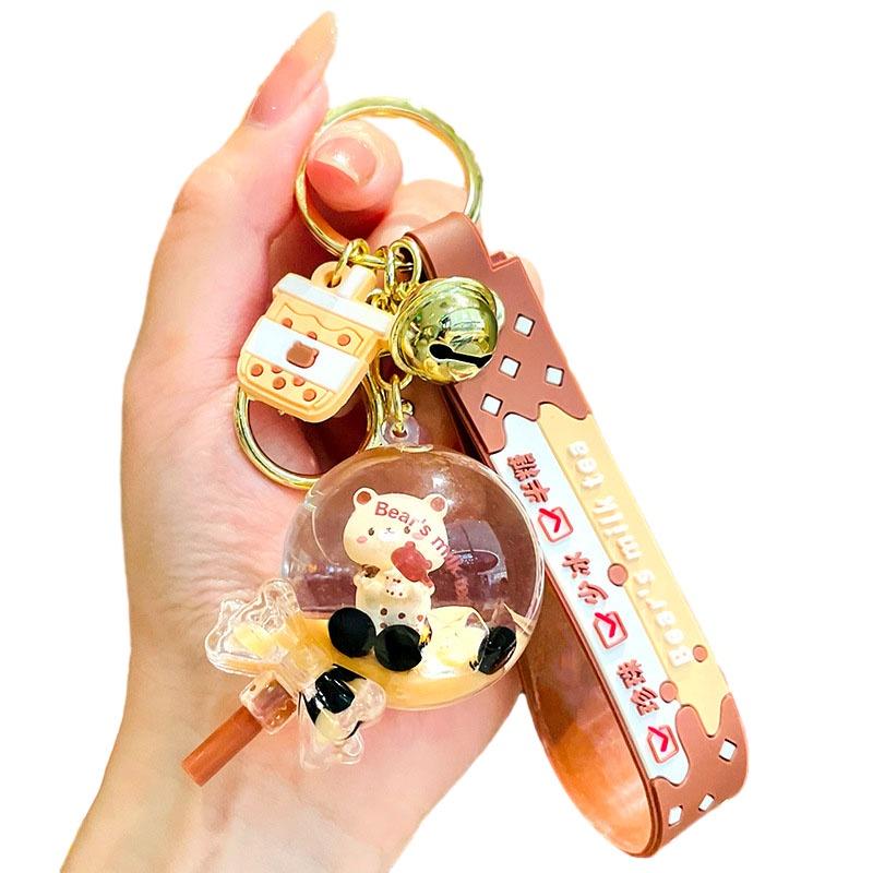 Unique Floating Bear Milk Tea Cup Keychain Adorable Acrylic Keychain Perfect For Travel Souvenirs