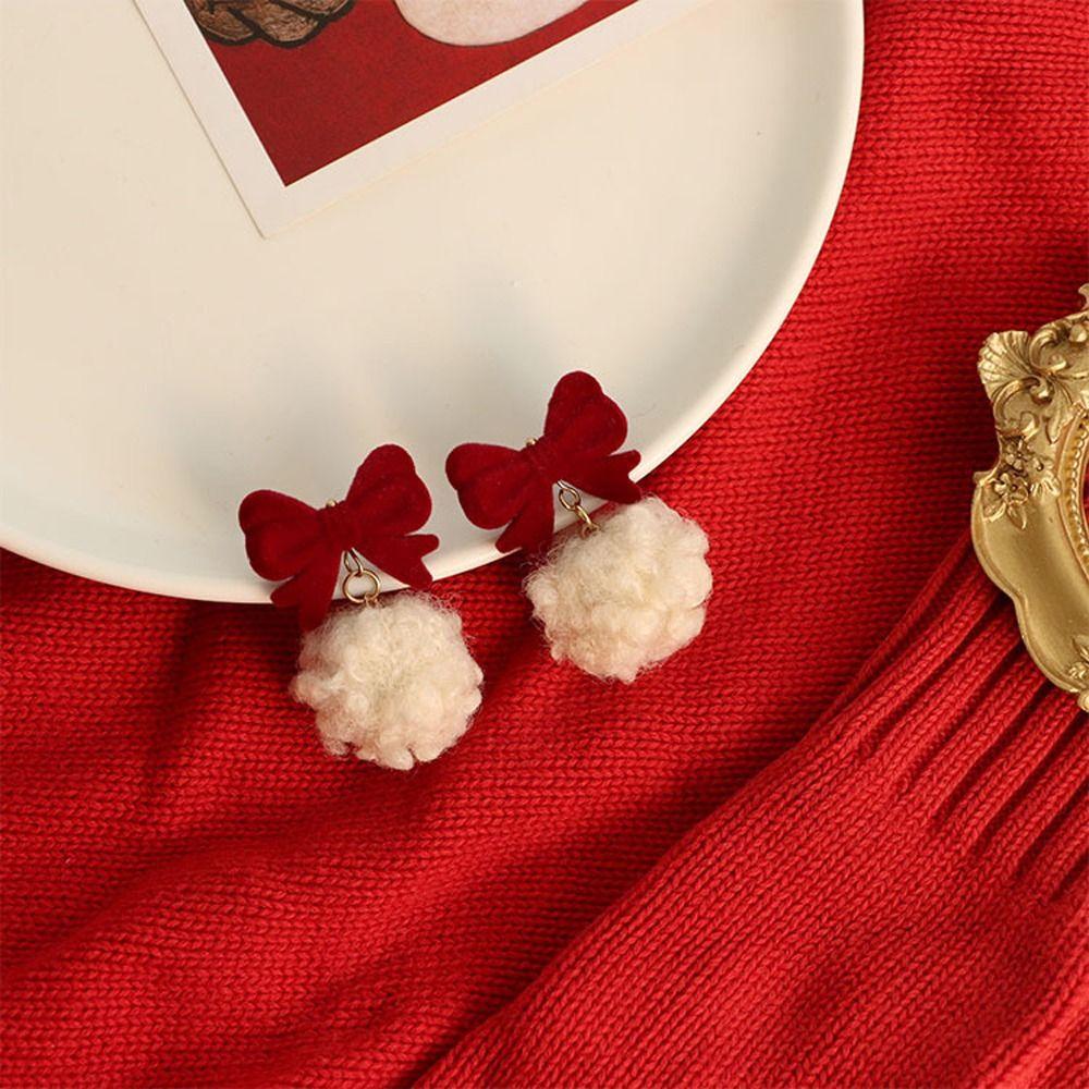 Bowknot Women Fashion Christmas Earrings Jewelry Gifts Heart Stud Earrings Red Velvet Ear Clip