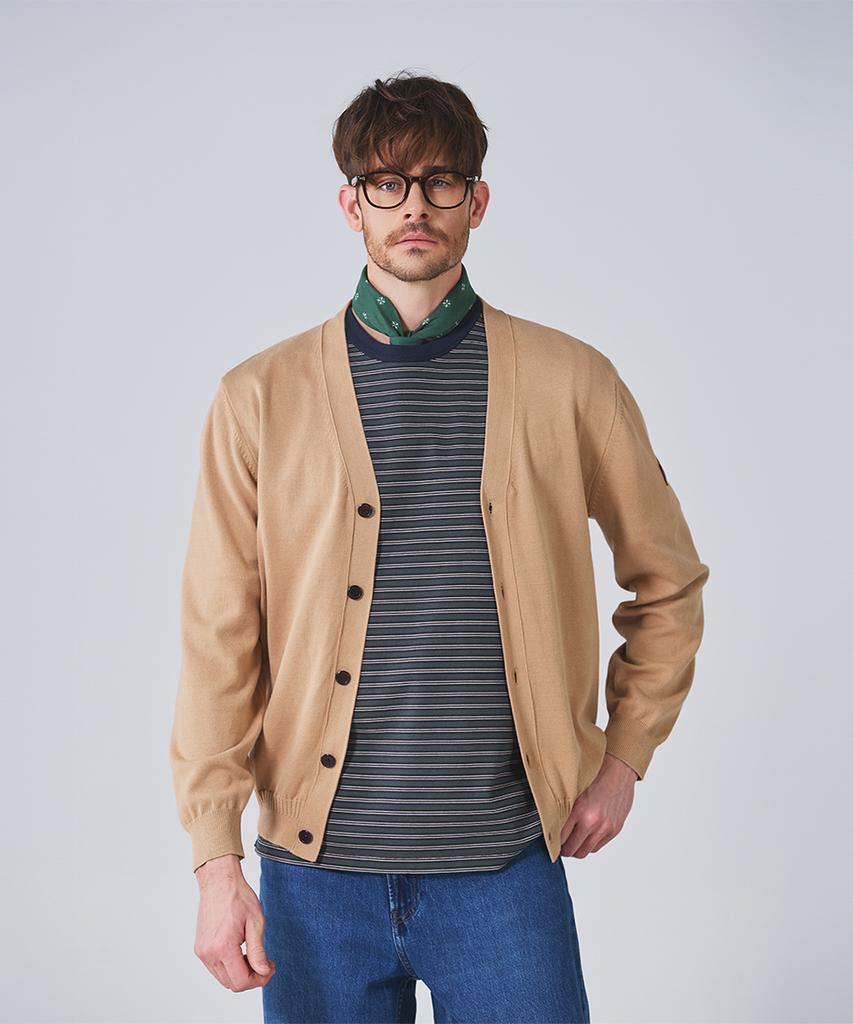 Хлопковый кардиган с V-образным вырезом Guernsey Woollens - Светлый верблюжий