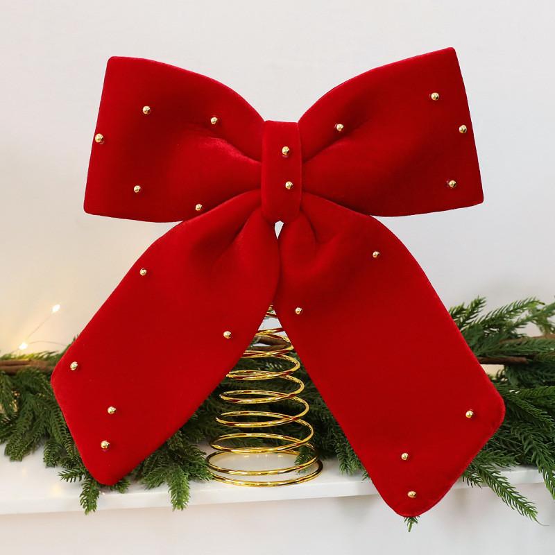 Christmas Tree Topper With Red Flannel Fabric Star And Bow For Holiday Decor
