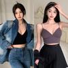 Women Camisoles Padded Slim Fit Exposed Navel Sleeveless Solid Color
