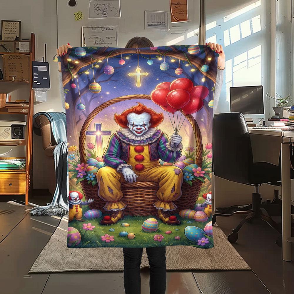 1Pc Easter Egg Print Flannel Blanket, High quality Comfortable for All Seasons, Home Decor, Warmth and Comfort, Perfect for Christmas Gifts