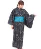 Titicaca Yukata Dress Set with Easy To Free OSJBD180 Women's 3-Piece Obi, Wear, Washable, Size, Black,