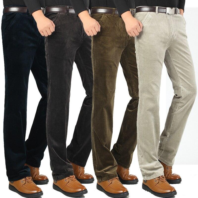 Autumn Winter Velvet Corduroy Pants Men Business Casual Pants Loose Elastic Middle-aged Straight Fleece Thick Corduroy Trousers