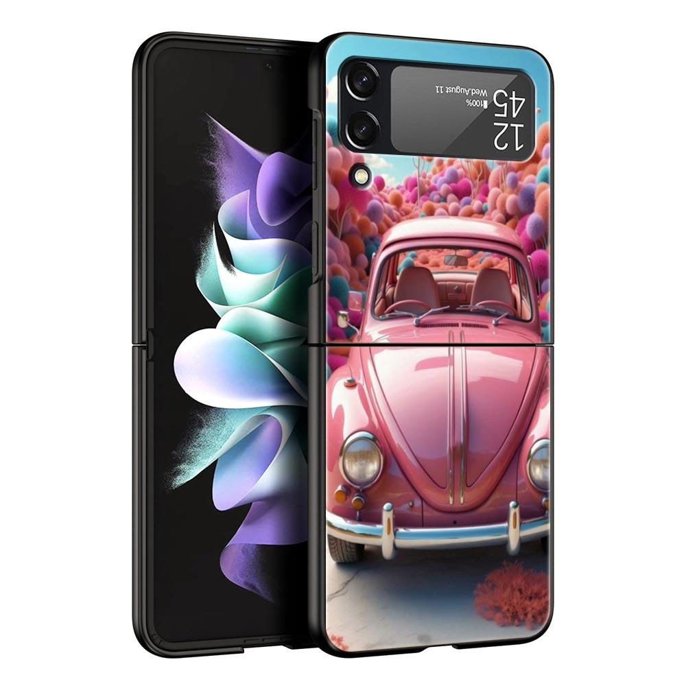 Fashion Pink Car Pattern Hard PC Phone Case For Samsung Galaxy Z Flip 7 6 5 4 Black Cover For Galaxy Z Flip 3 Foldable Shell Bag
