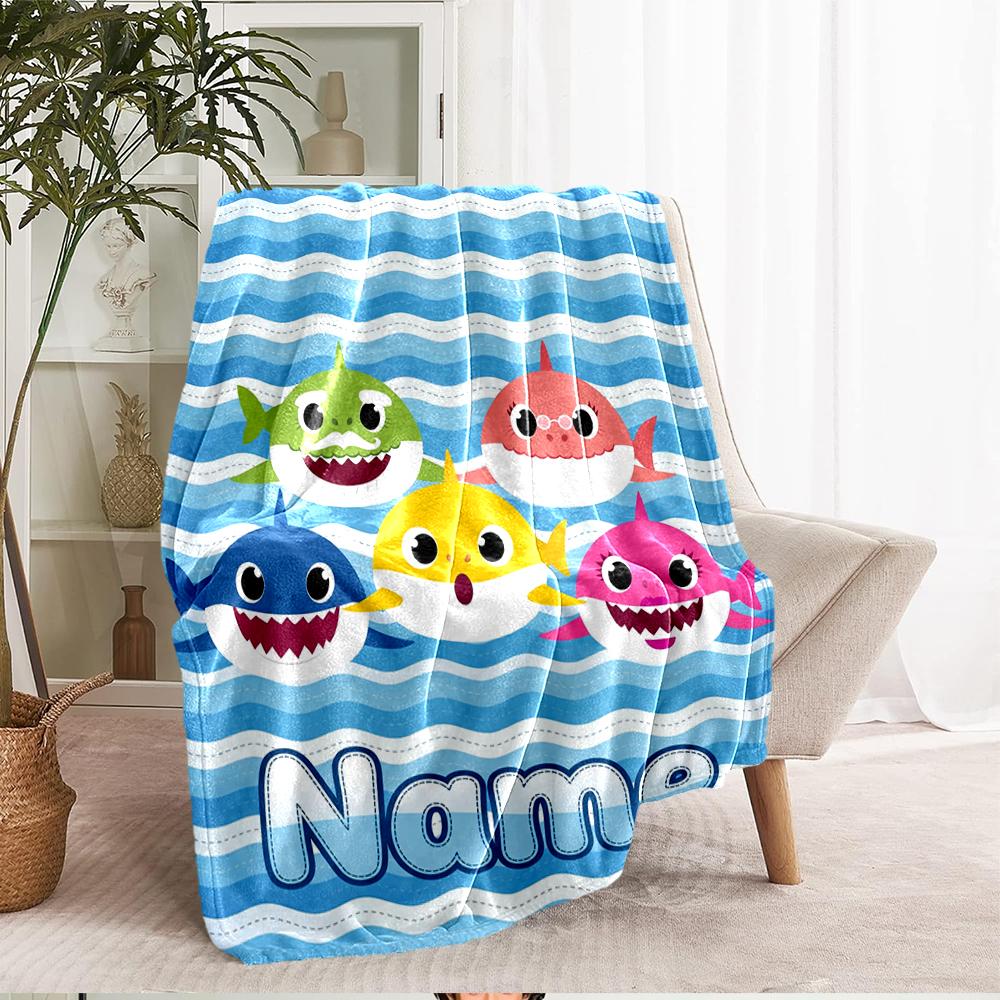 Custom Name Shark Theme Printed Blanket - Perfect for Couch, Bed, Travel & Outdoor Use | Machine Washable, Cozy & Durable.