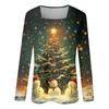 Женская модная повседневная рубашка с длинными рукавами и рождественским принтом с квадратным вырезом и длинными рукавами