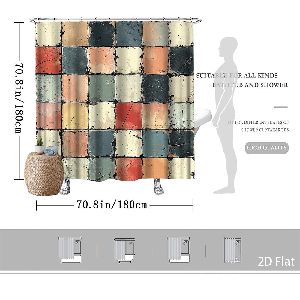 Retro Spanish Mosaic Shower Curtain – Vintage Mediterranean Bath Decor, Multi-Color Tile Design, Machine Washable