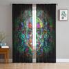 Colored Skull Art Window Treatment Tulle Modern Sheer Curtains for Kitchen Living Room the Bedroom Curtains Decoration