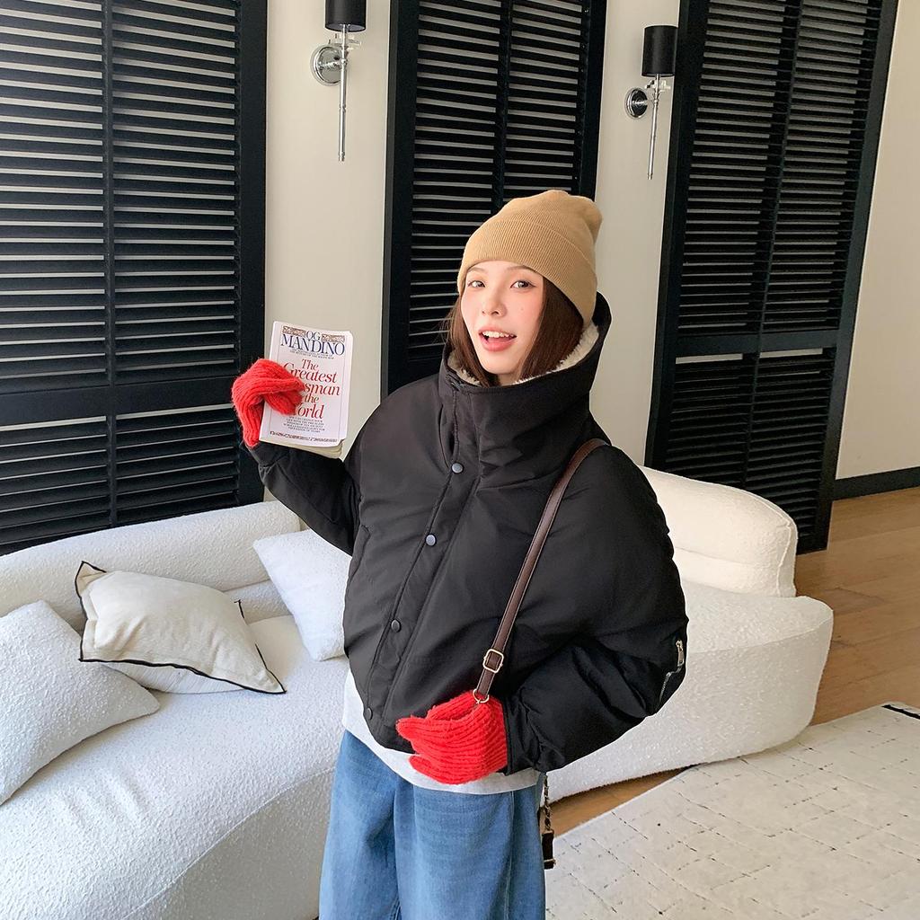 Осень Зима Утолщенная Теплая Парка Женская Повседневная Милая Однотонная Большой Карман Свободные Куртки Верхняя Одежда